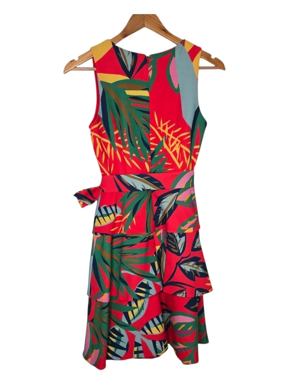 Alex Marie Womens Tropical Floral Print Belted Tiered Vacation Travel Dress 2